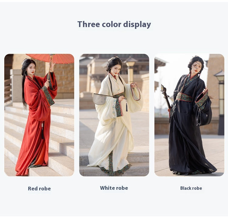 Warring States Hanfu — Straight Skirt Robe with Large Volume Tail for Women