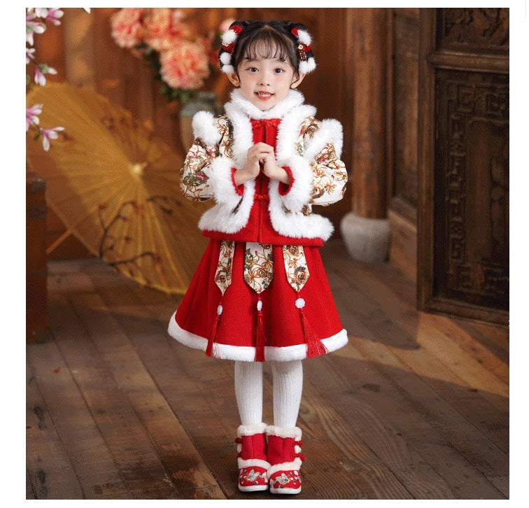 Children’s New Chinese Style Hanfu | Baby Girls’ Warm Tang Suit Winter Outfit