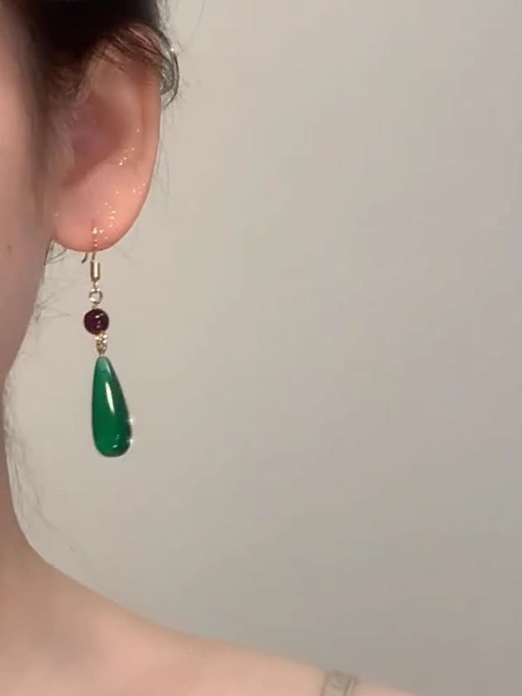 Imitation Chalcedony Green Earrings | New Chinese Style Ancient Water Drop Accessory