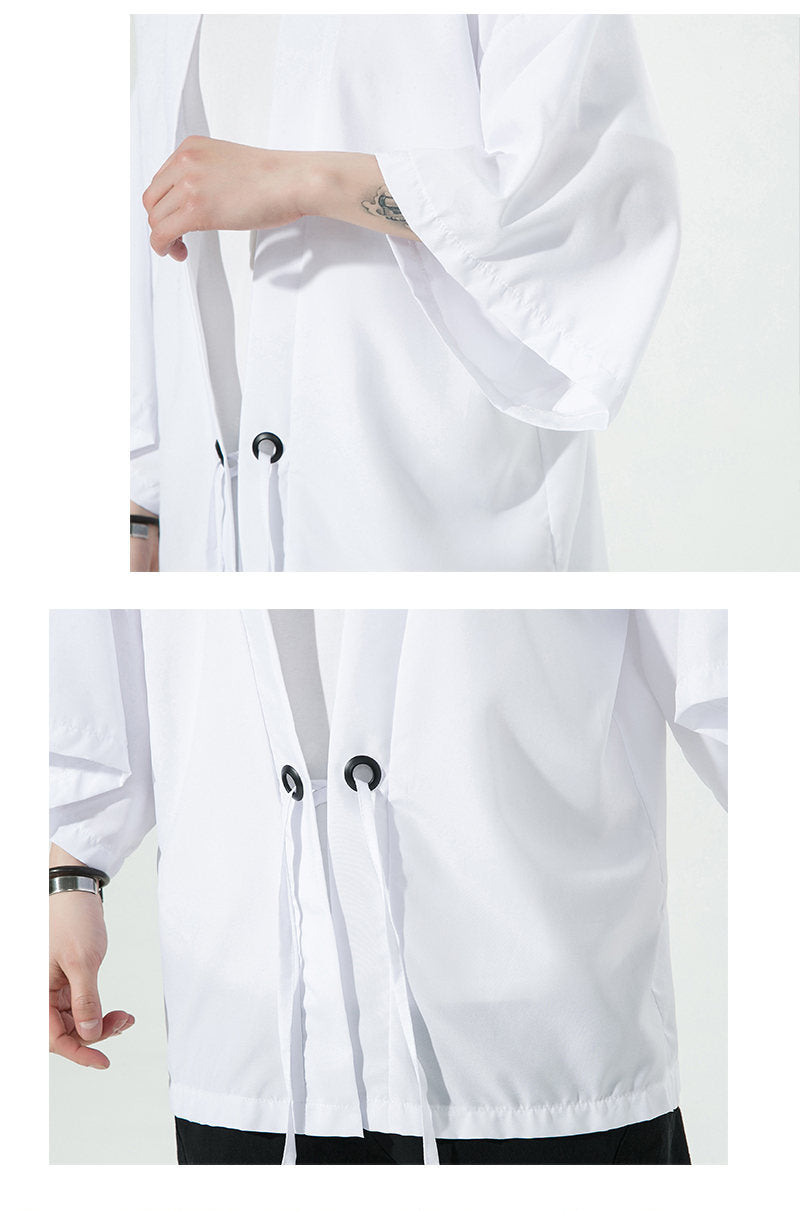 Summer Chinese Style Mens Hanfu Cardigan Taoist Robe Sun Protection