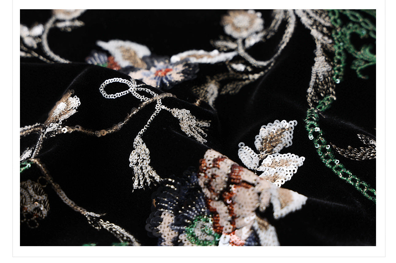 Elegant Velvet Floral Sequin Vest – High-End Women's Fashion