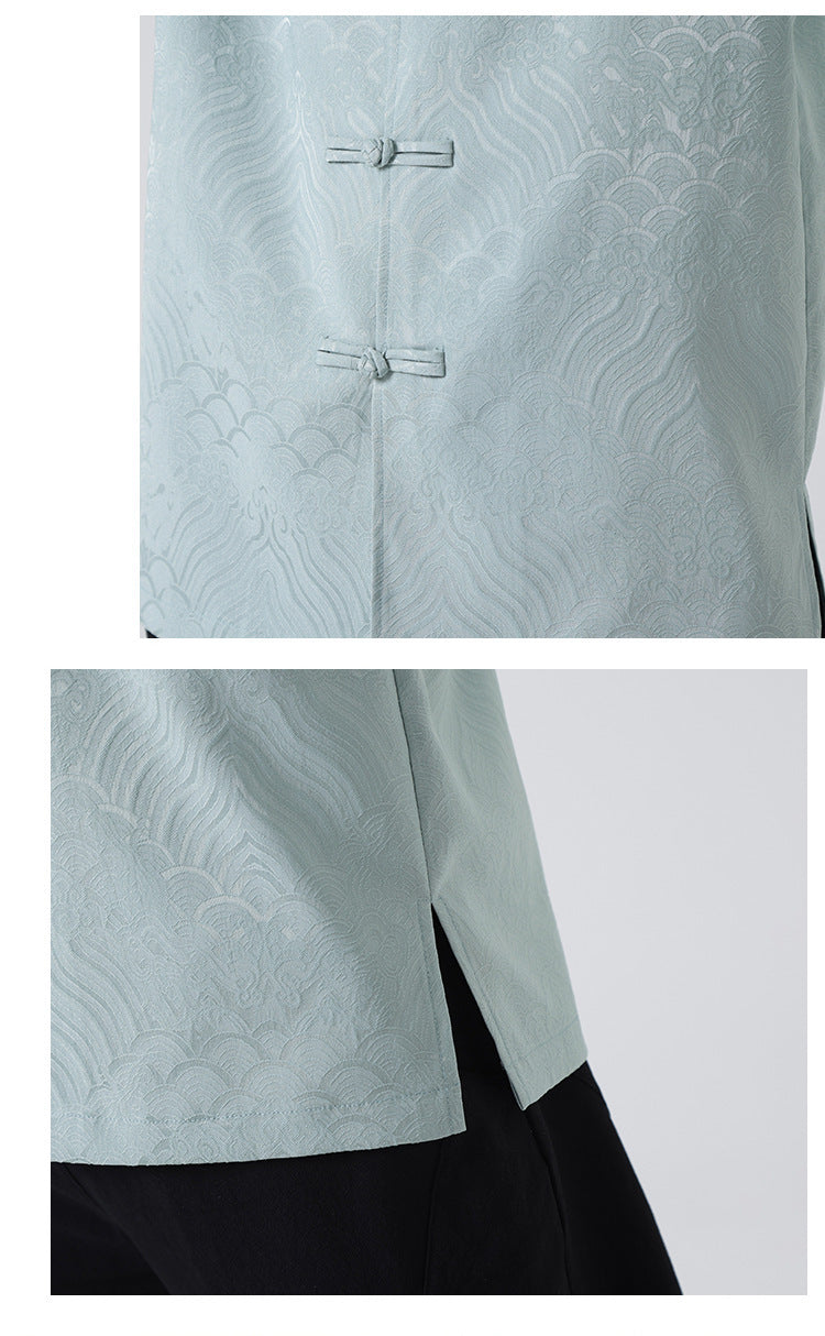 New Chinese Style Tang Shirt — Men’s Short-Sleeve Retro Button-Up Top