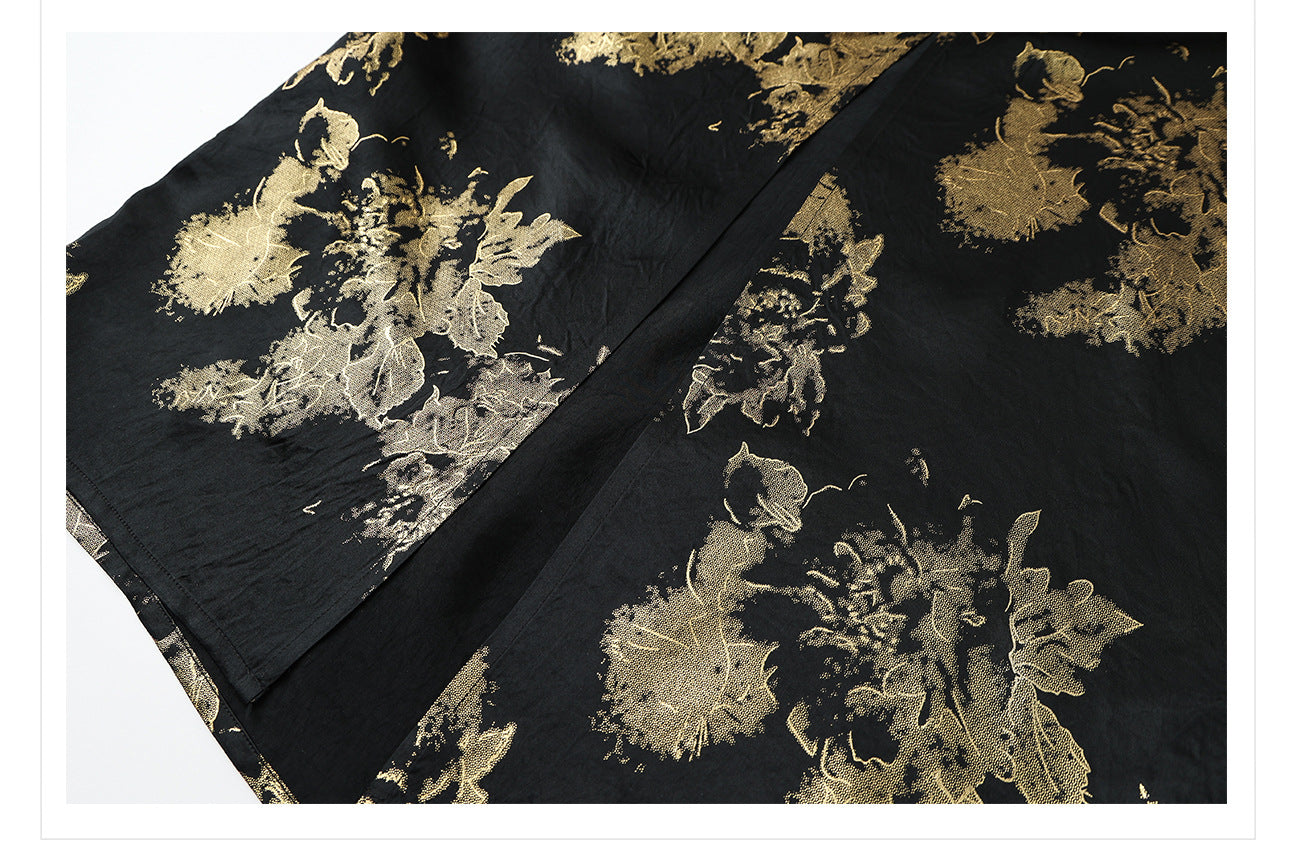 Summer New Chinese Printed Rayon Shirt & Strap Dress Set