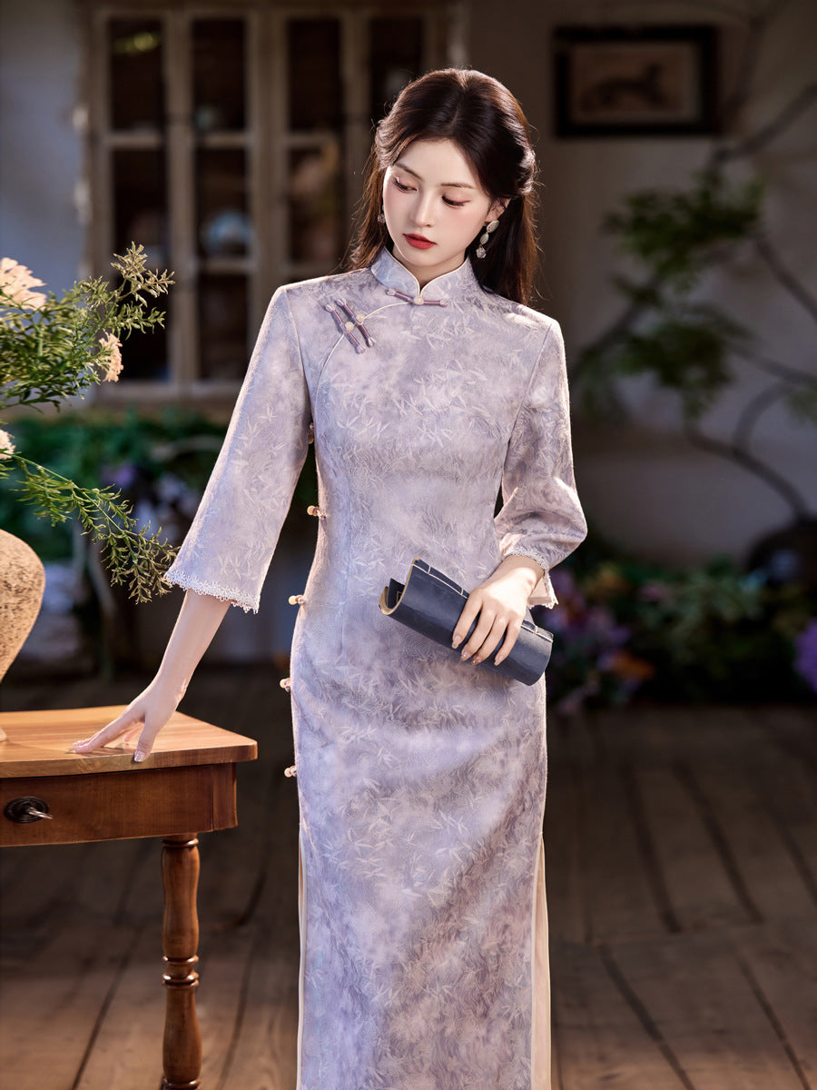 New Chinese Style Qipao – Side Eight-Button Stunning Satin Composite