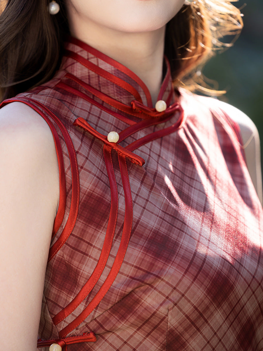 Retro Red Cheongsam – Elegant Young Lady Summer Dress 2025