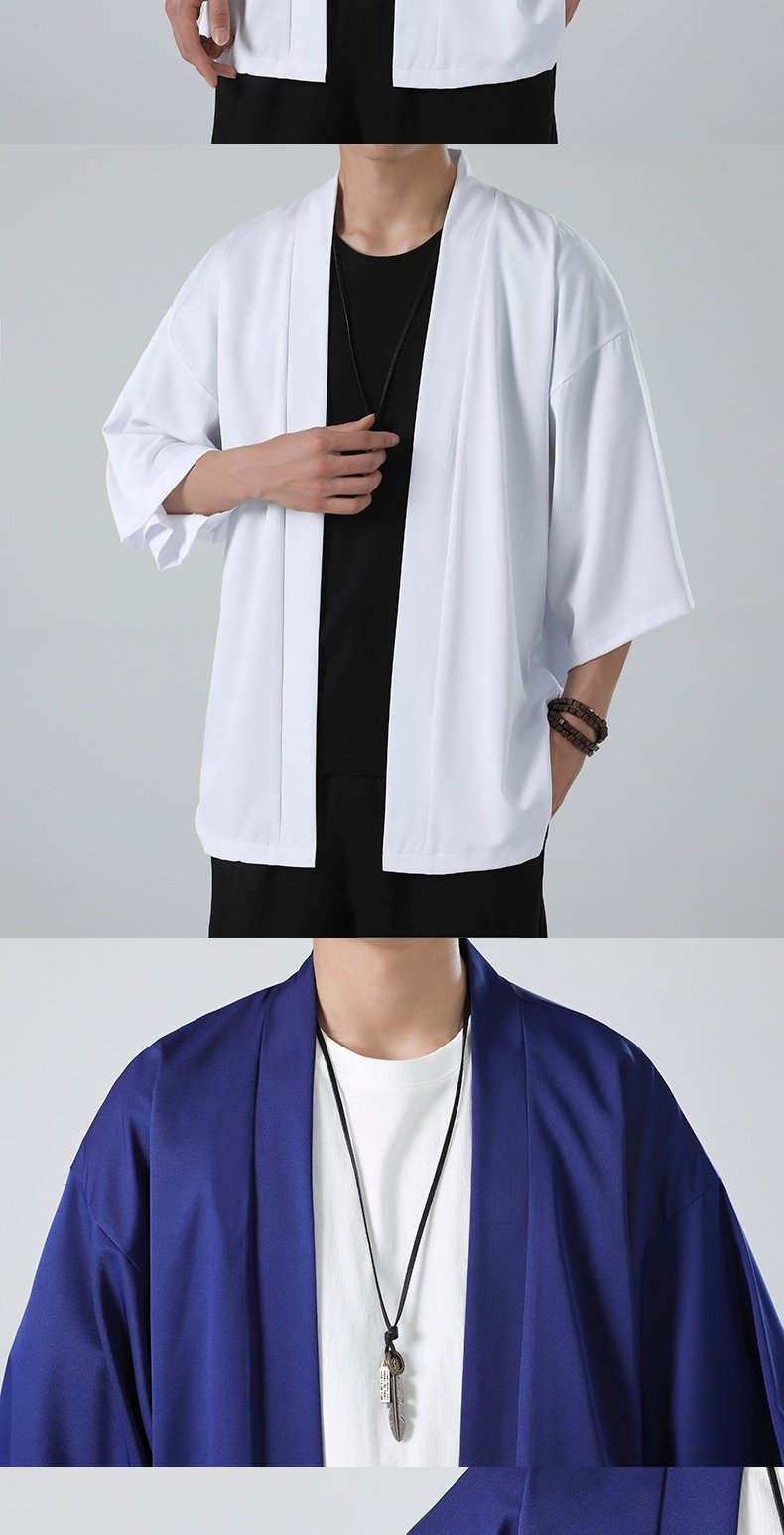 Mens Chinese Hanfu Dao Robe Large Size Zen Ice Silk Kimono