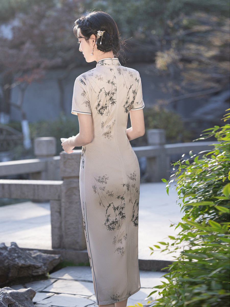 Asymmetrical Long Cheongsam – High-End Elegant Daily Dress