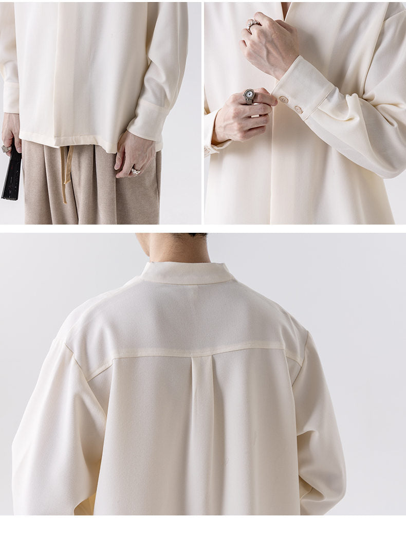 Mens Chinese Style Autumn Trendy Long Sleeve Casual Shirt Jacket