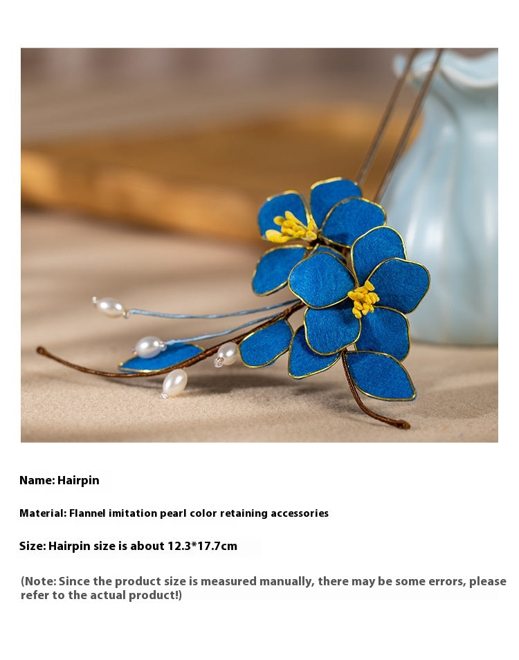 High End Blue Velvet Hairpin Hanfu Hair Accessory Hairpin for Women