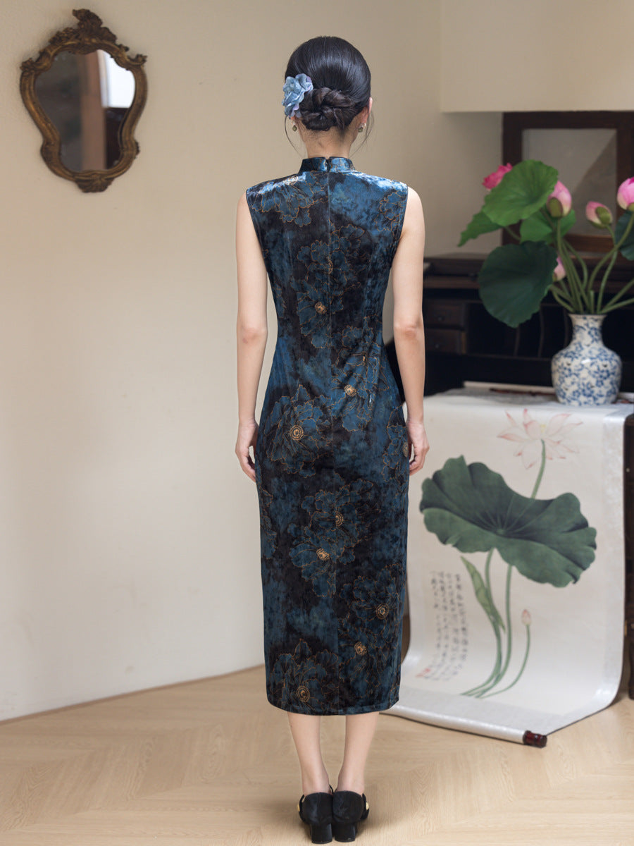 Modified Slim Fit Qipao – Elegant Vintage Blue Chinese Dress