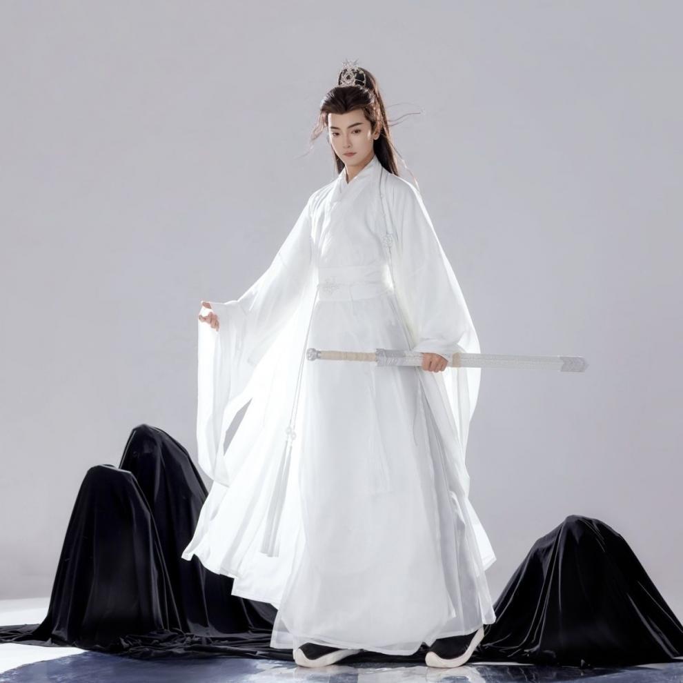 Elegant Gentleman Hanfu Mens Fairy Style Ancient Costume Large Sleeve Shirt