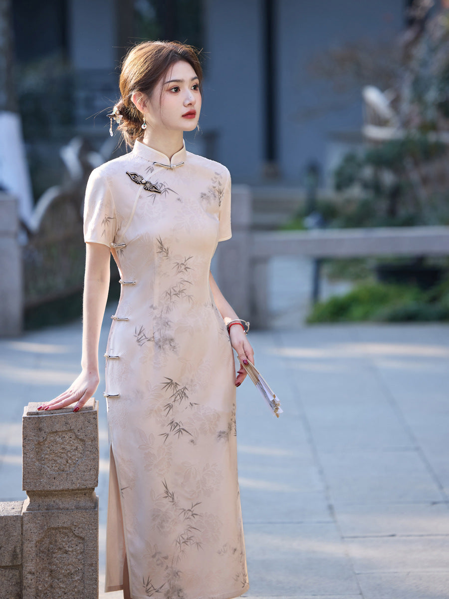 Ink Painting Long Cheongsam – Eight Side Buttons Elegant Dress
