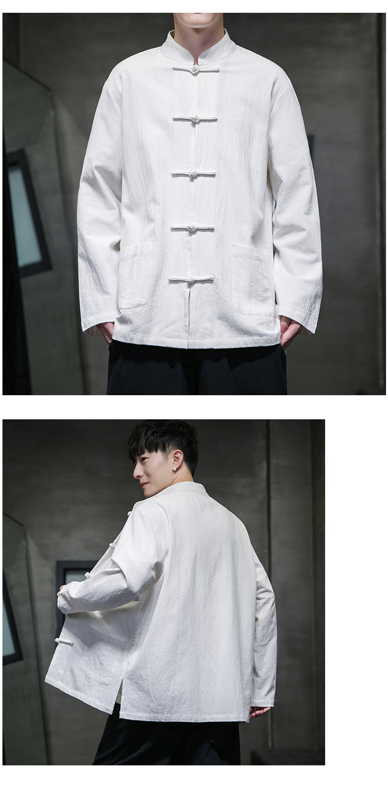 Mens Autumn Chinese Style Hanfu Tang Suit Button Up Cotton Linen Top