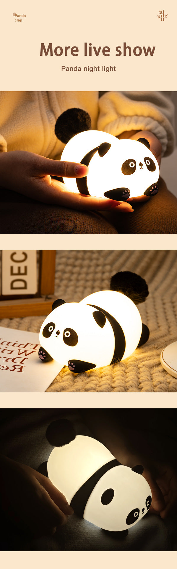 Furry Fun Panda Lamp USB Night Light Cute Bedside Gift Lamp