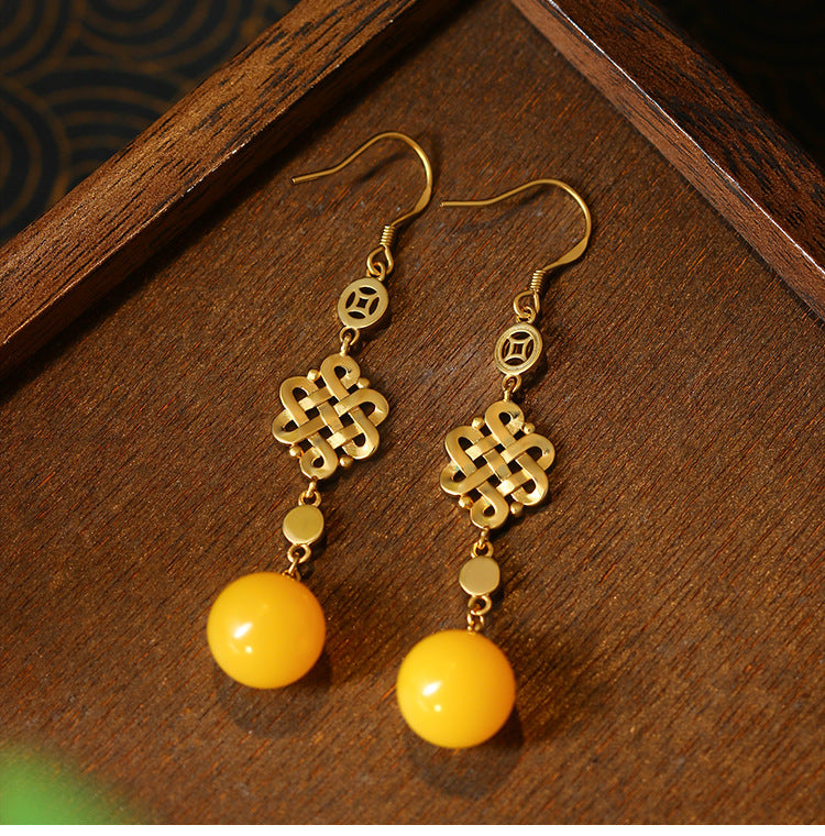 Chinese Knot Jade Earrings — Niche Amber Earrings Ancient Style