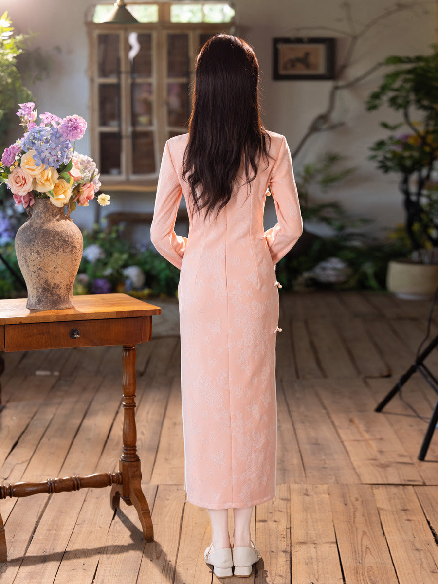 2025 Pink Velvet Cheongsam | New Chinese Style Warm Winter Dress