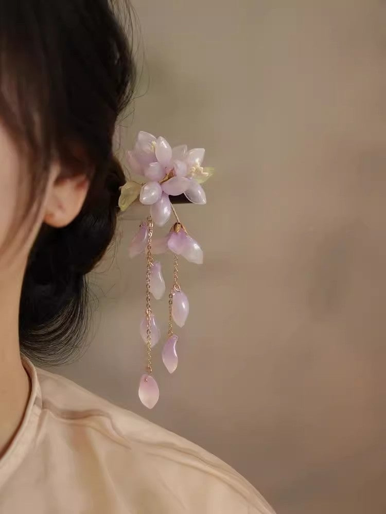 New Chinese Style Begonia Flower Hairpin Cheongsam Fairy Tassel Wooden Hairpin