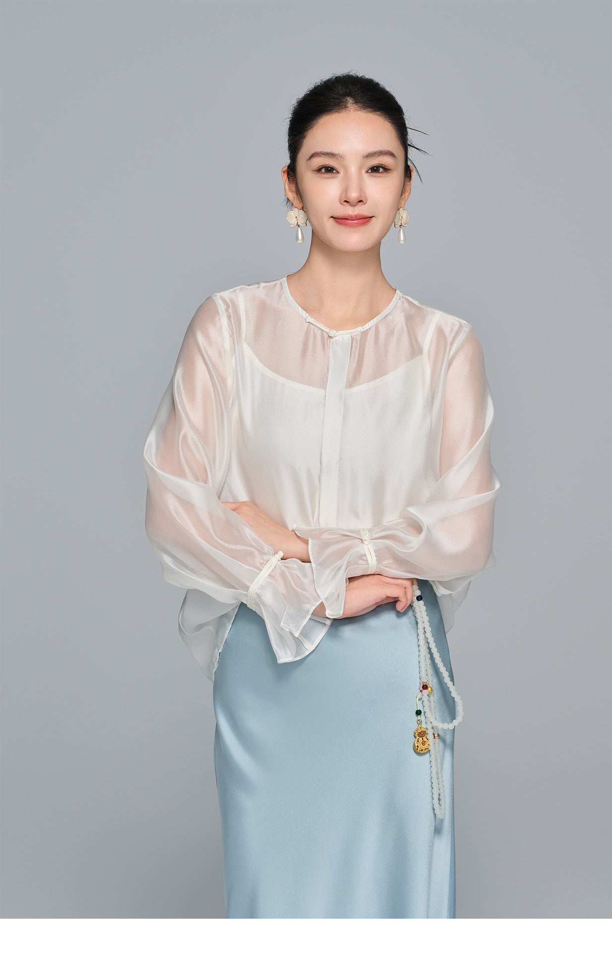 High-End Soft Gauze Long Sleeve Top for Women