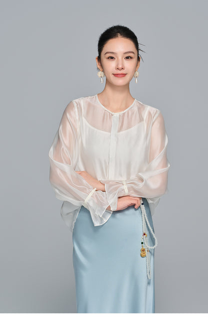 High-End Soft Gauze Long Sleeve Top for Women