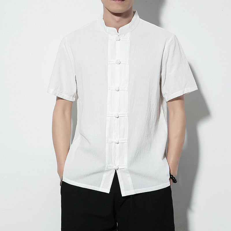 Summer Chinese Style Men’s Shirt — Linen Tang Suit Retro Short Sleeve