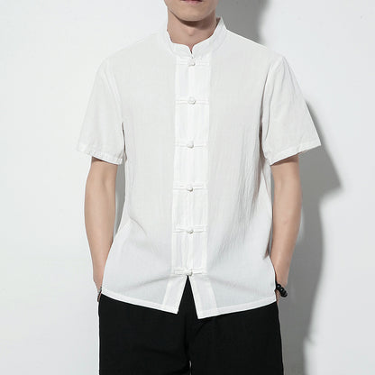 Summer Chinese Style Men’s Shirt — Linen Tang Suit Retro Short Sleeve