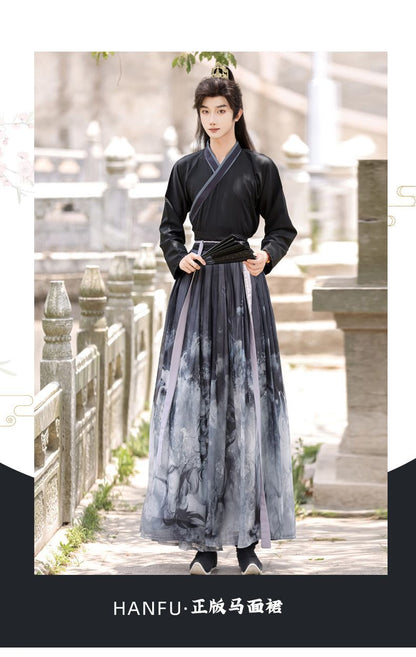 Oriental Ancient Drama Hanfu Costume Mens White Ink Print Daily Wear