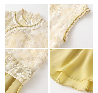 New Chinese Style Printed Cheongsam | Autumn Elegant Beaded Dress