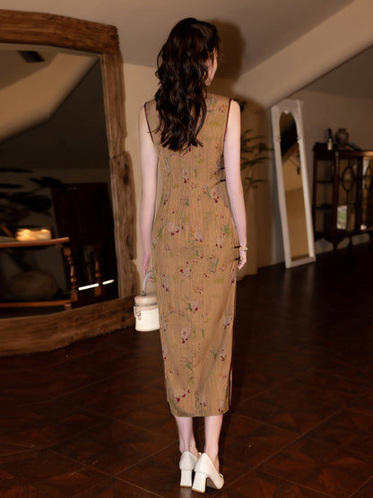 Spring Wild Duck Yellow Cheongsam – Youth Slim Sleeveless Dress