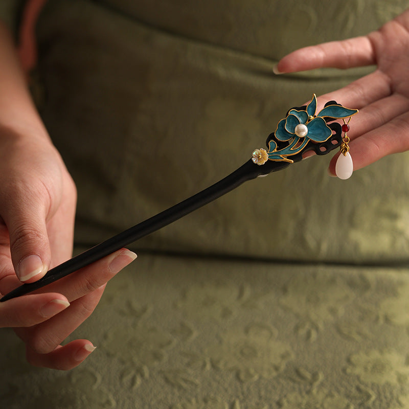 Pure Handmade Ebony Hairpin Women Ancient Style Daily Hair Bun Accessory