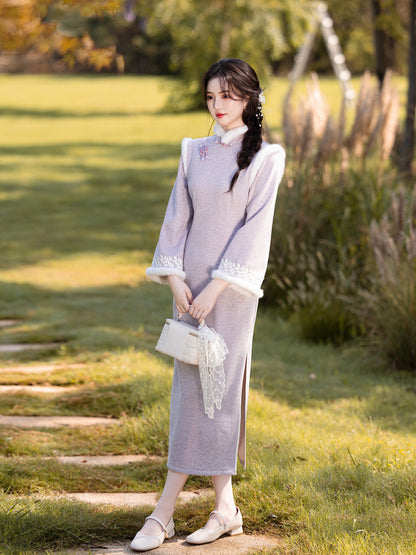 Embroidered National Style Qipao | Inverted Sleeve Winter Thickened Dress