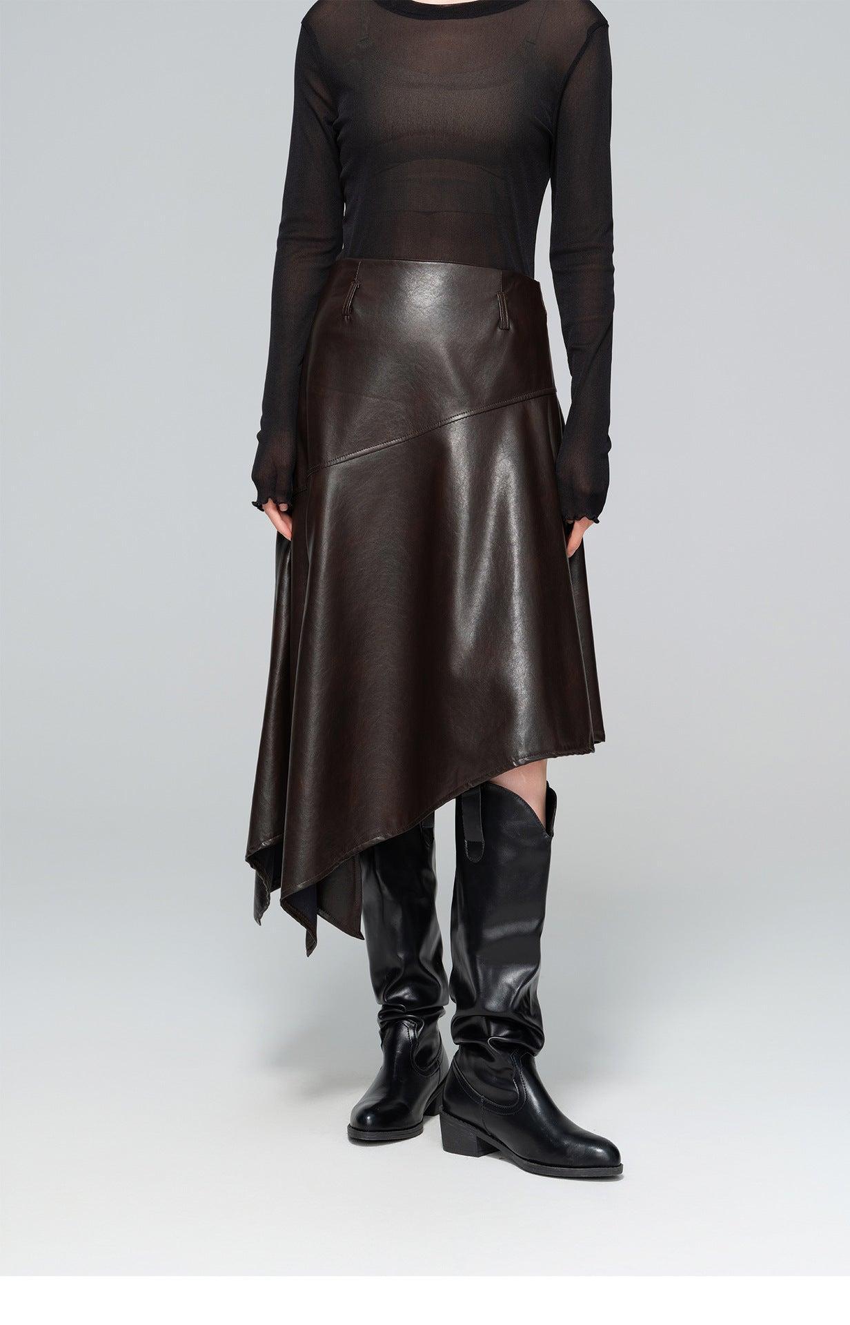 Autumn High-Waist Leather Slit Skirt for Women