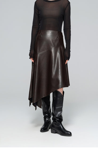 Autumn High-Waist Leather Slit Skirt for Women