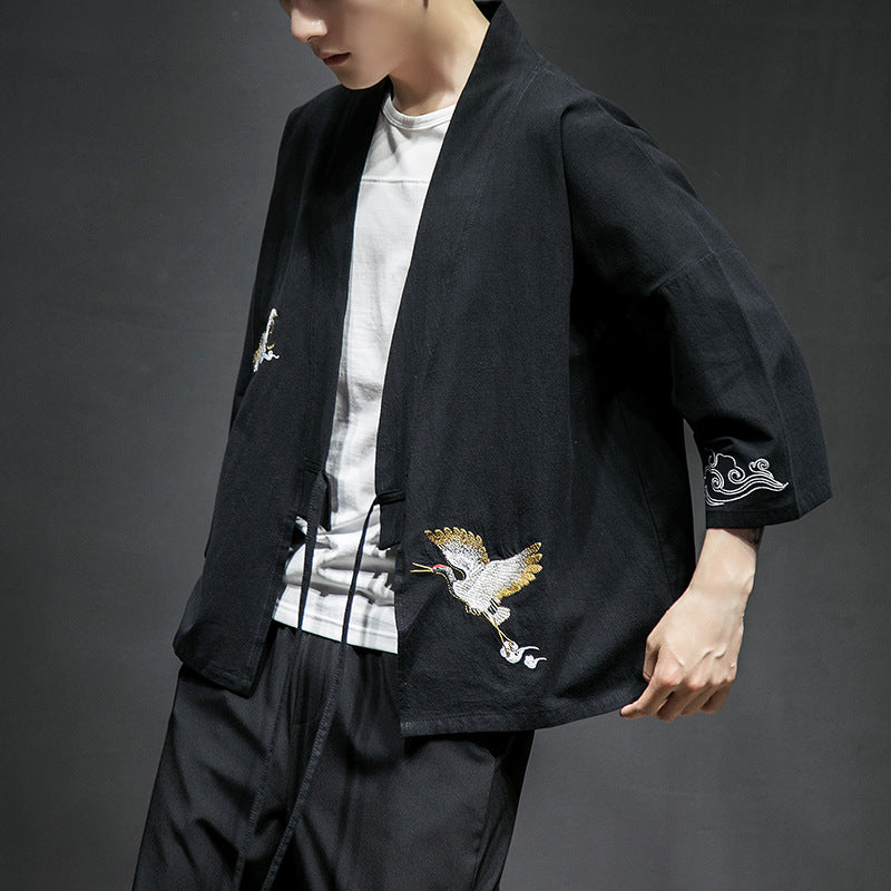 Mens Chinese Hanfu Taoist Robe Retro Kimono Jacket Trendy Top