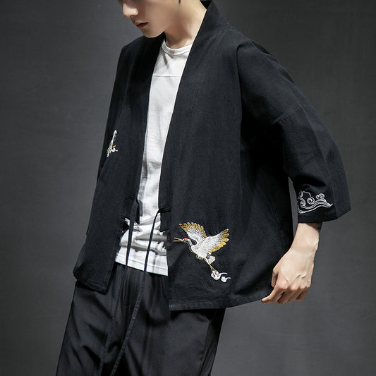 Mens Chinese Hanfu Taoist Robe Retro Kimono Jacket Trendy Top