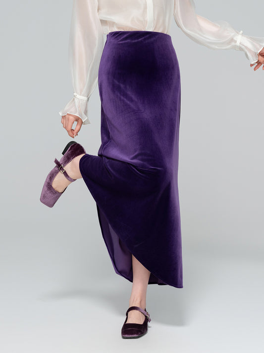 Autumn High-Waisted Long Velvet Skirt for Women