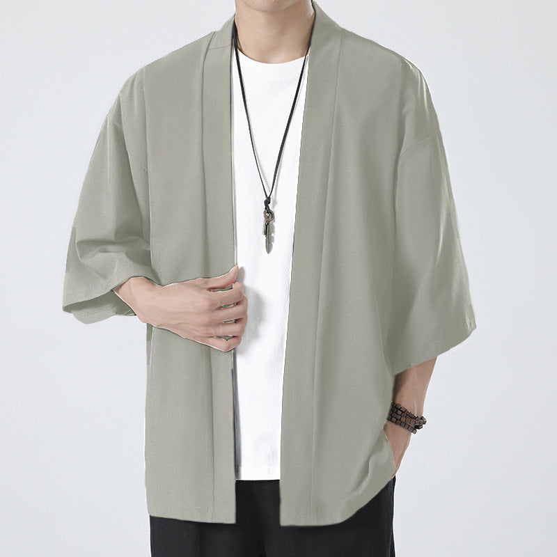 Mens Chinese Hanfu Dao Robe Large Size Zen Ice Silk Kimono