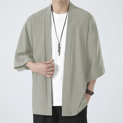 Mens Chinese Hanfu Dao Robe Large Size Zen Ice Silk Kimono