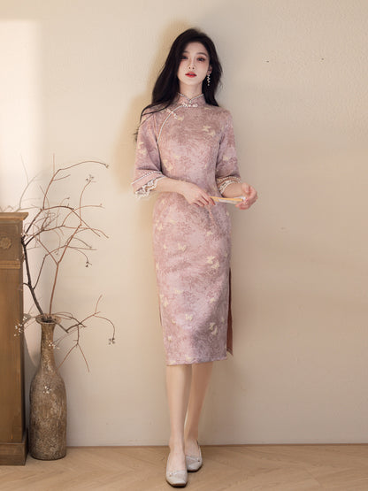 Republic of China Style Pink Cheongsam – Autumn Youth Dress
