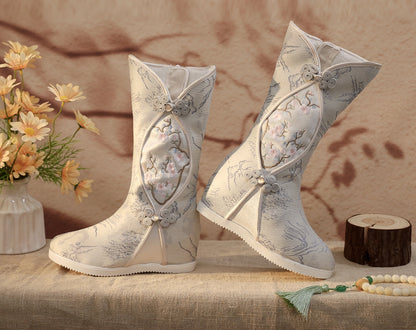 Women’s Hanfu Boots — Embroidered Ink Painting Autumn Height-Increasing Shoes