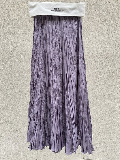 High-Waist Pleated Midi Skirt with Elastic Waist