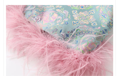 Ostrich Feather Detachable Vest – Elegant New Chinese Style Top