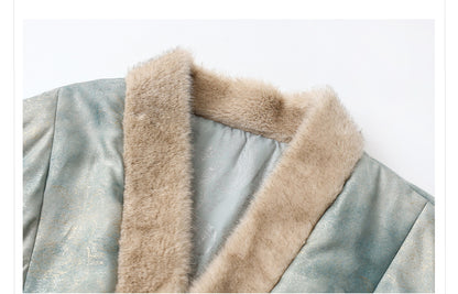 New Chinese Style Feather Collar Embroidered Cotton Jacket for Women