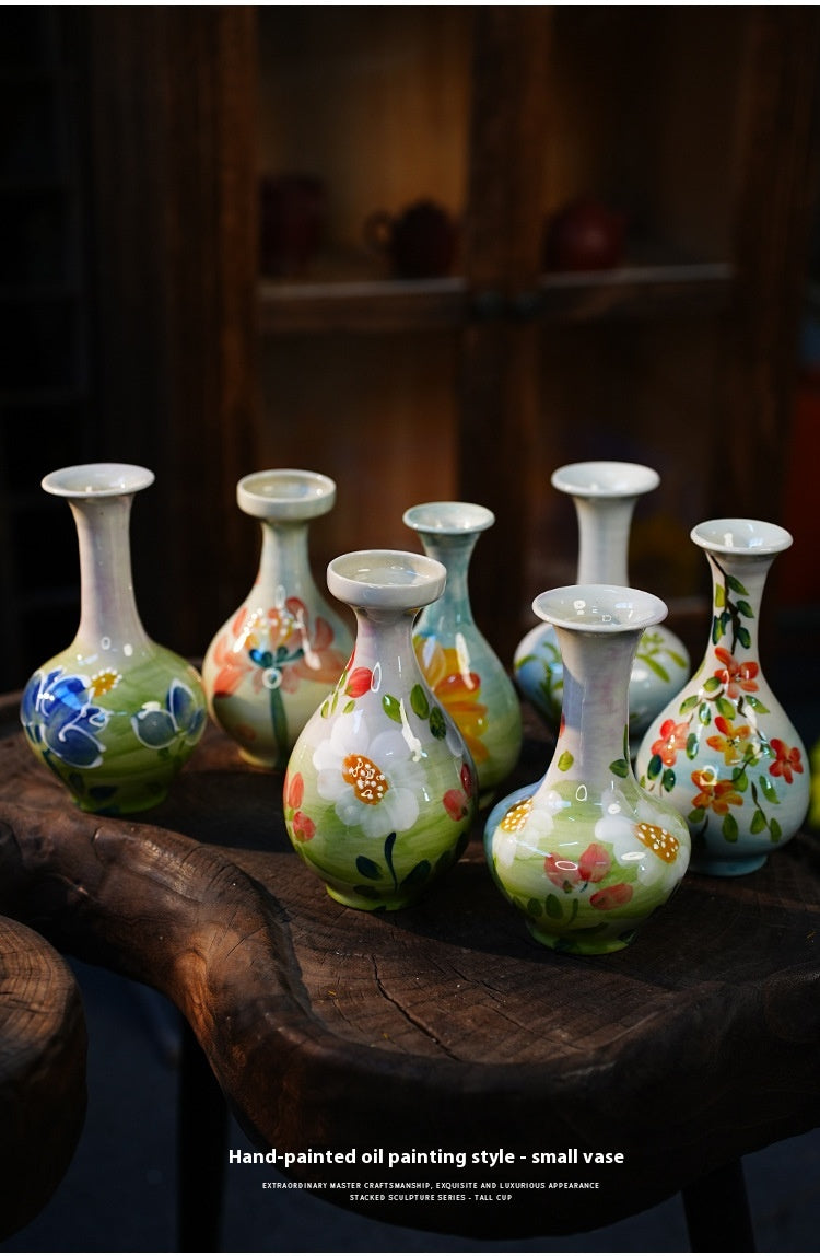 Jingdezhen Handmade Ceramic Vase — Oil Painting Style Small Home Decor