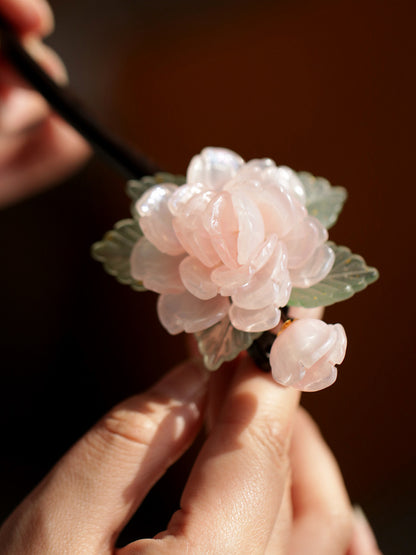 Hanfu Cheongsam Hairpin Pink Peony Forest Style Sweet Hair Accessory