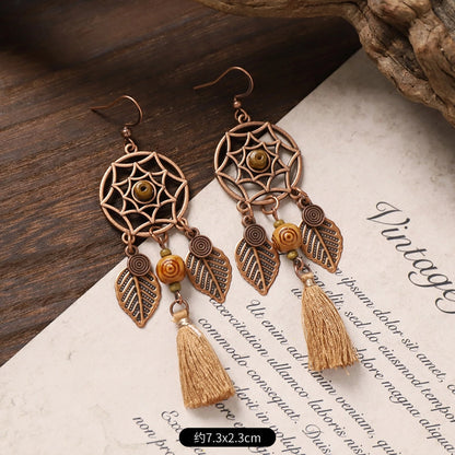 Vintage Boho Tassel Earrings — Niche Chinese Ethnic Long Drop Earrings