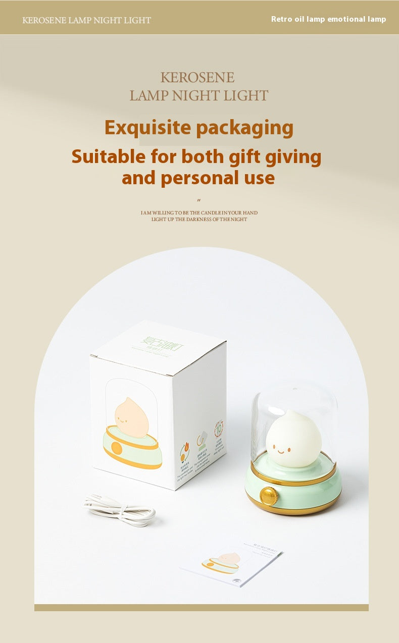 USB Rechargeable Night Light Vintage Oil Lamp Soft Light for Bedroom