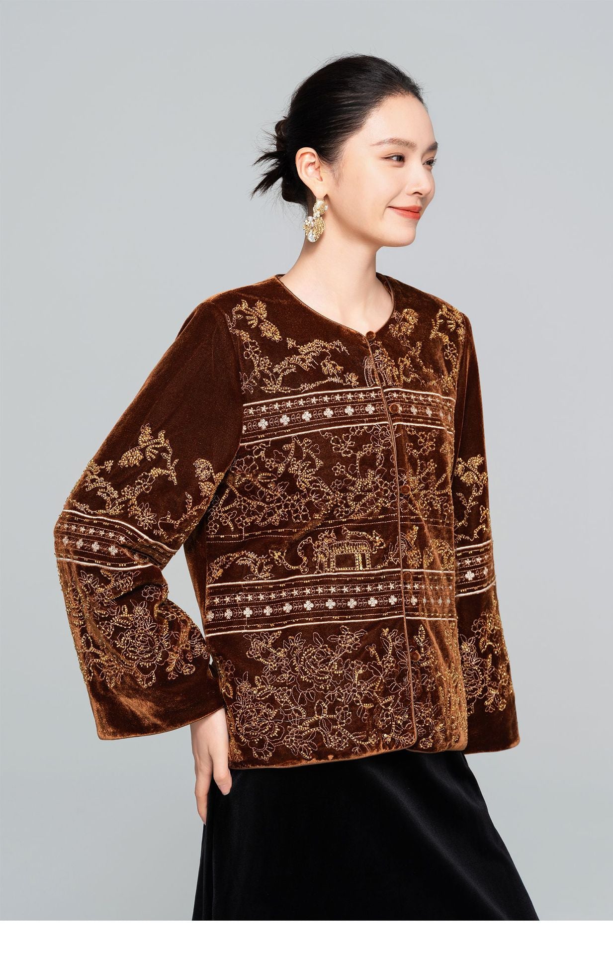 High-End Vintage Velvet Beaded Jacket New Chinese Style Women