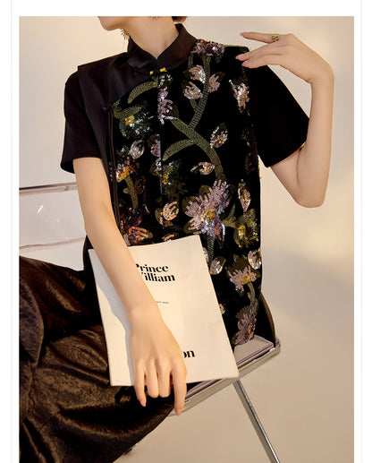 Summer Sequin Asymmetrical Vest Top High-End National Style