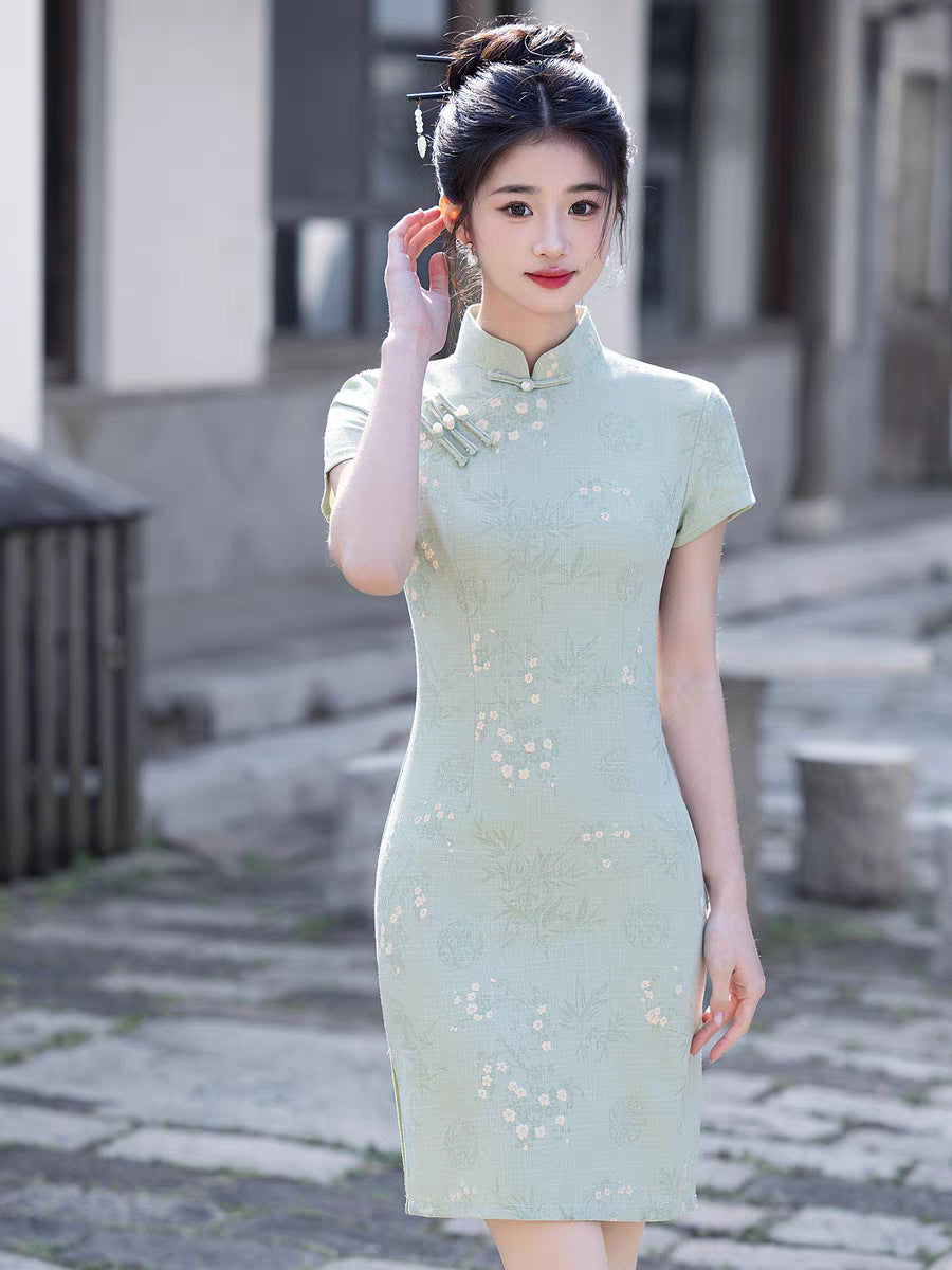 Yellow Cheongsam 2025 – Summer Slim Fit Elegant Daily Dress