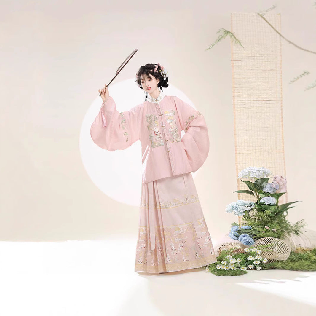 Trees of Sea 2025 New Ming Hanfu Set Stand Collar Embroidered Horse Face Skirt